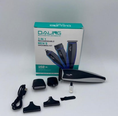 Kit 3 en 1 Daling: Afeitadora, Recortadora y Perfiladora Recargable USB